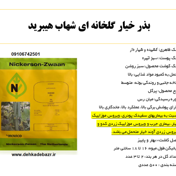 بذر خیار گلخانه ای شهاب